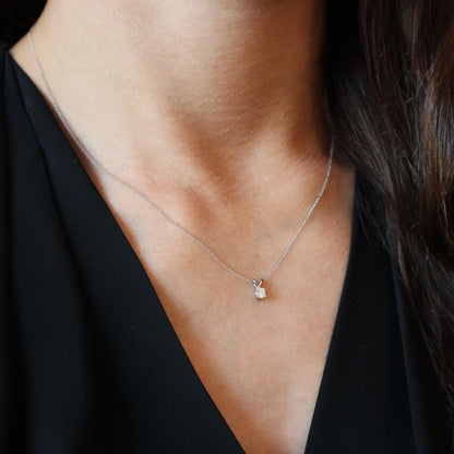 Vintage Diamond 14k White Gold Solitaire Pendant Necklace
