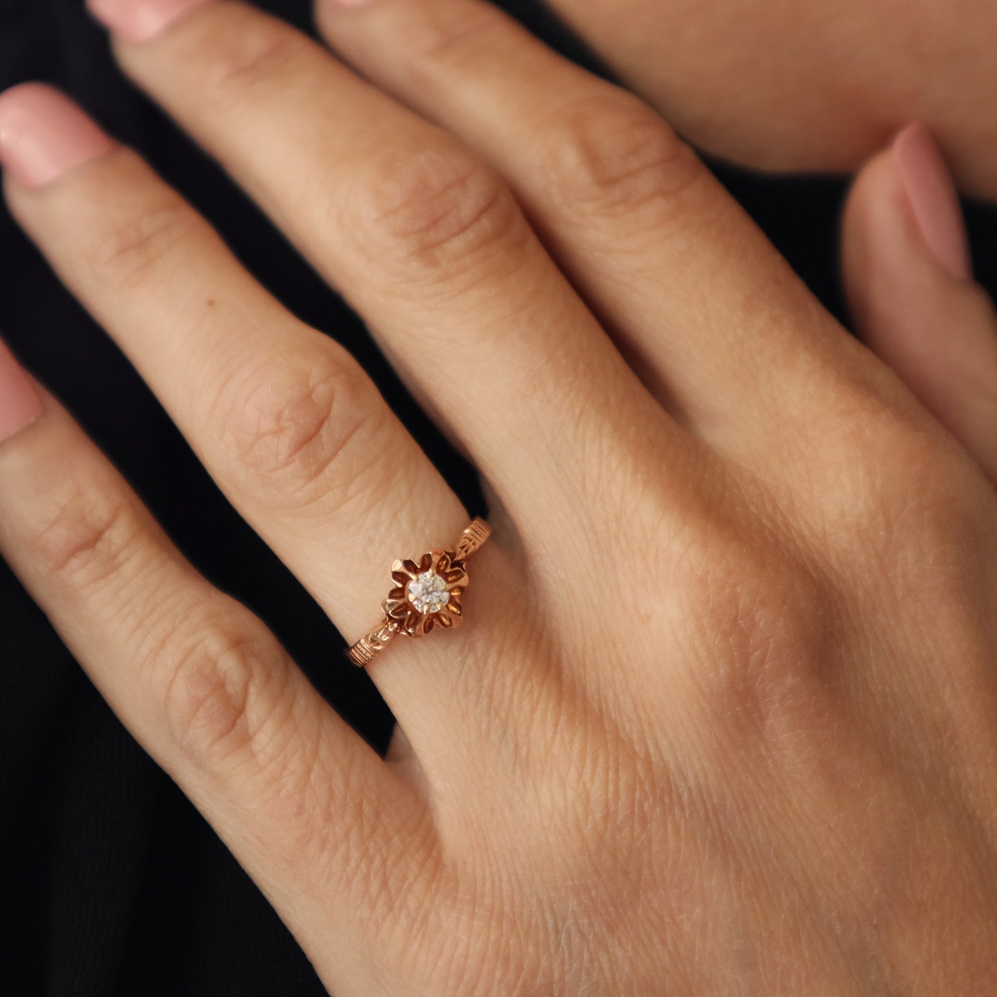 Victorian Diamond 14k Antique Gold Buttercup Solitaire Ring