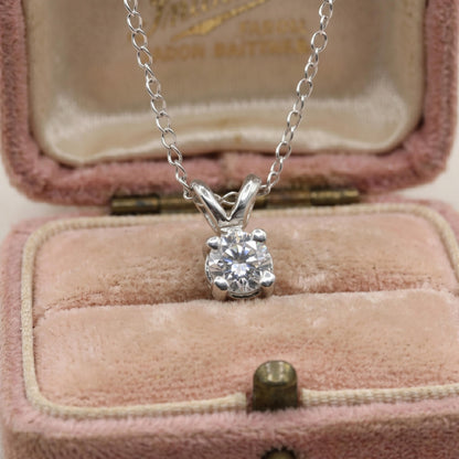 Vintage Diamond 14k White Gold Solitaire Pendant Necklace