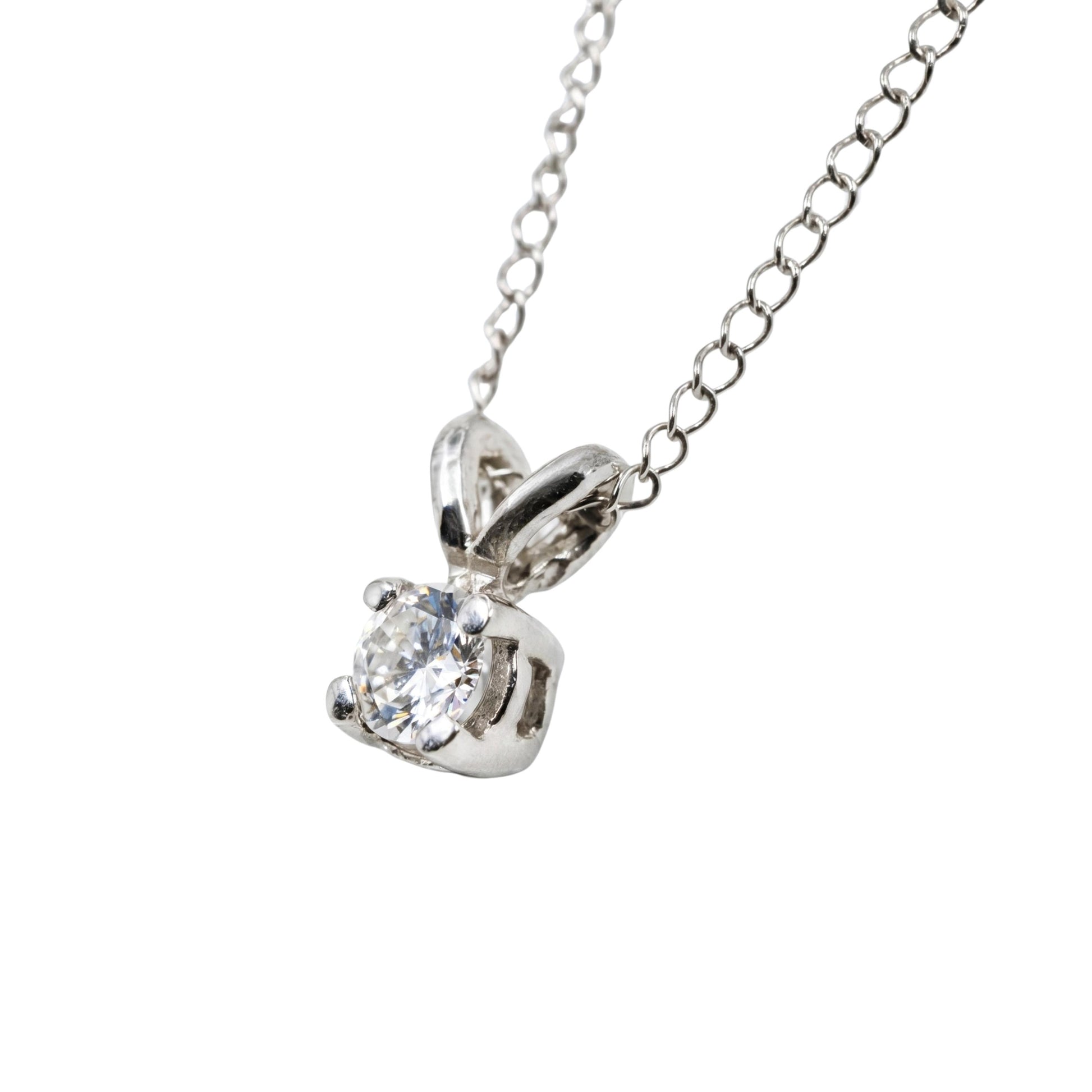Vintage Diamond 14k White Gold Solitaire Pendant Necklace