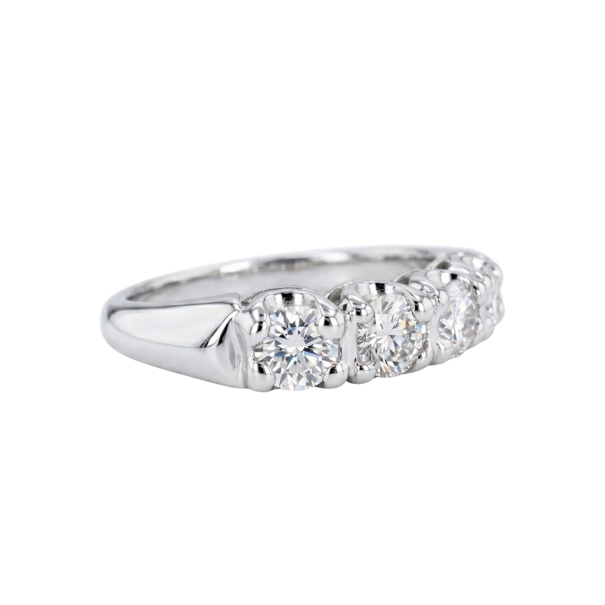 Vintage Diamond 14k White Gold Five Stone Band Ring