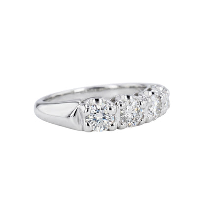 Vintage Diamond 14k White Gold Five Stone Band Ring