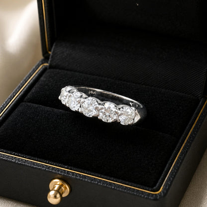 Vintage Diamond 14k White Gold Five Stone Band Ring