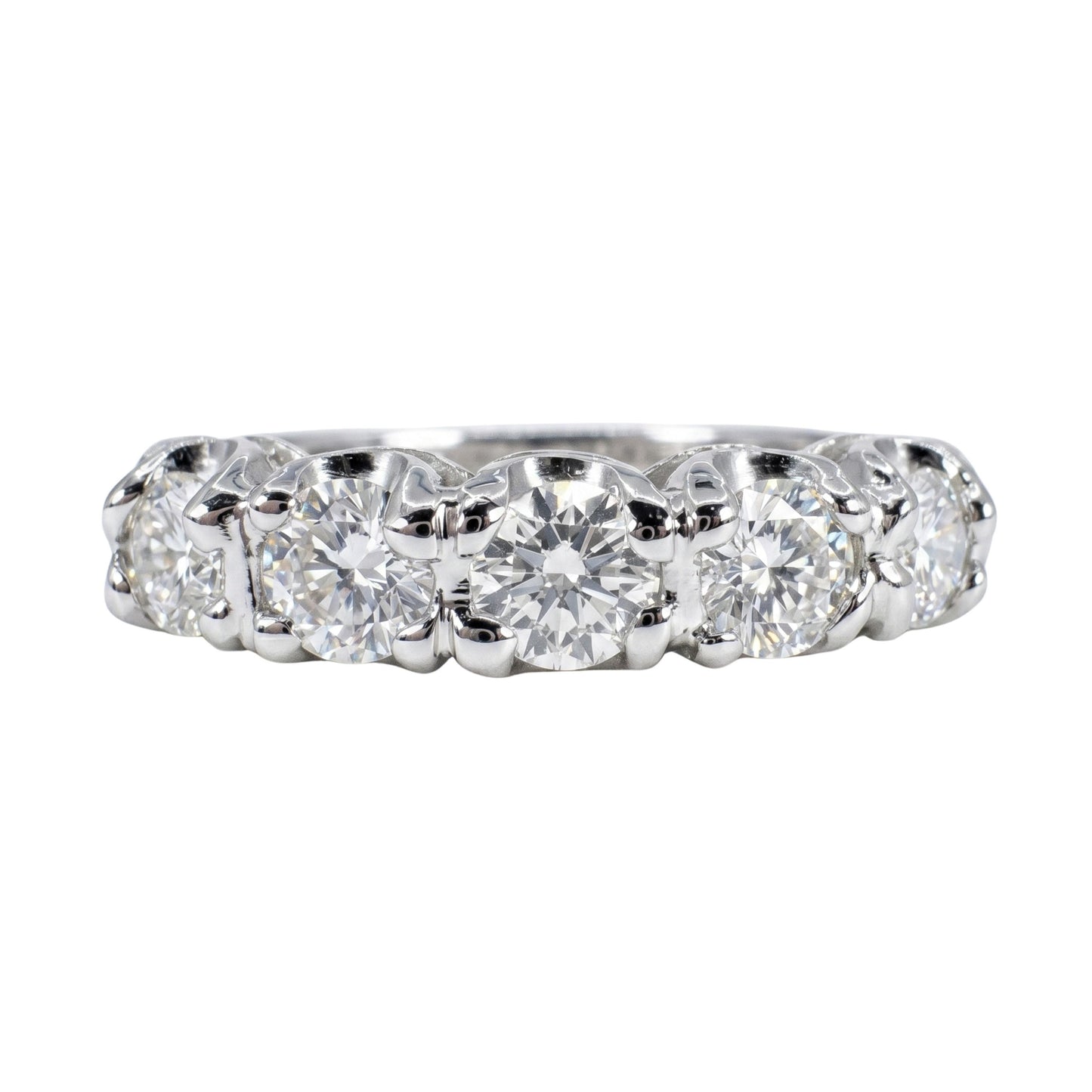 Vintage Diamond 14k White Gold Five Stone Band Ring