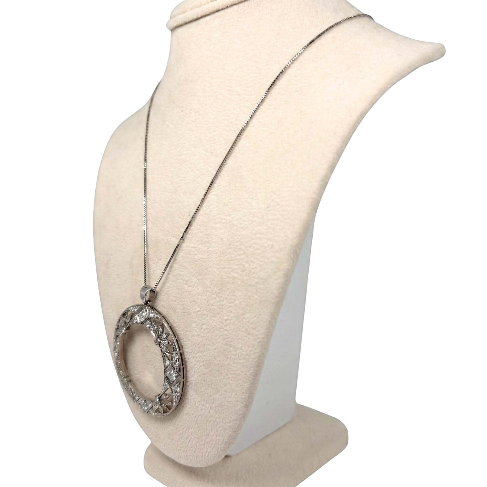 Art Deco Diamond Platinum Circle Pendant Necklace