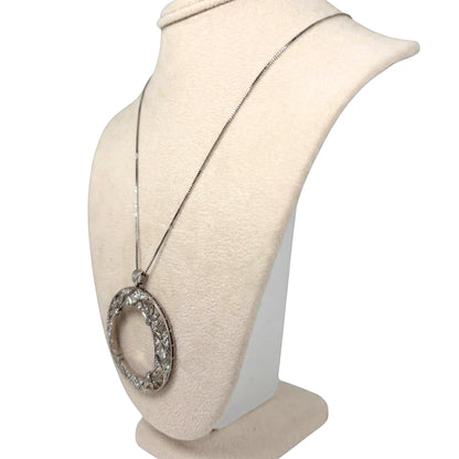 Art Deco Diamond Platinum Circle Pendant Necklace