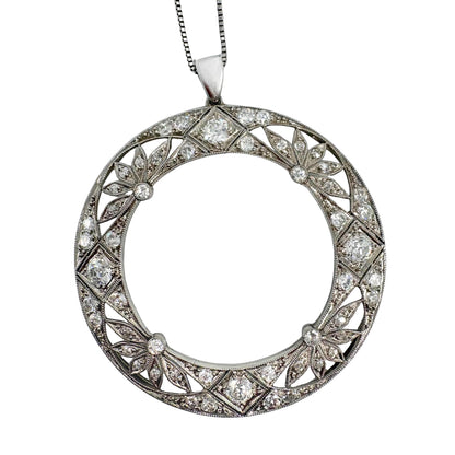 Art Deco Diamond Platinum Circle Pendant Necklace
