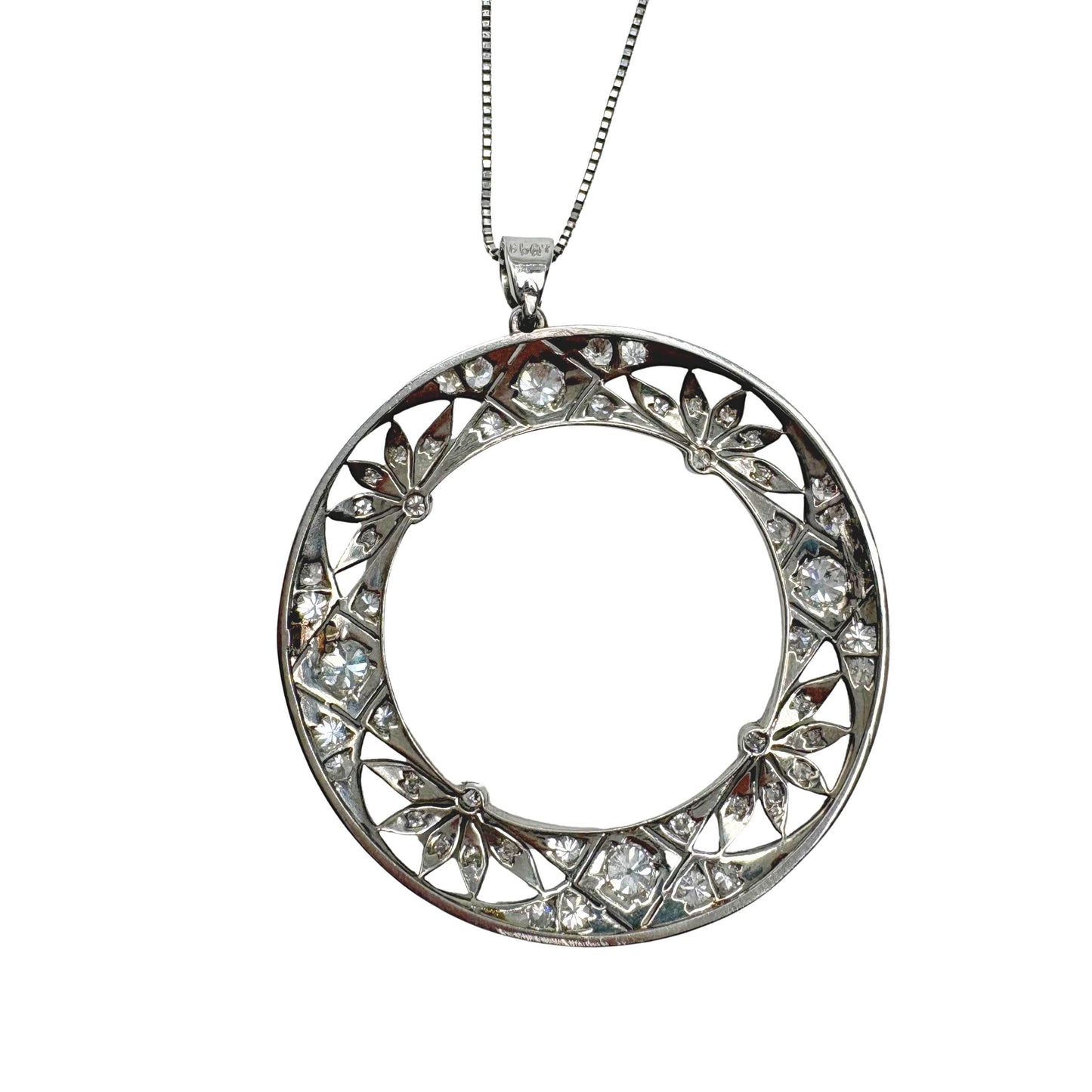 Art Deco Diamond Platinum Circle Pendant Necklace