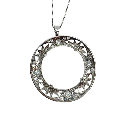 Art Deco Diamond Platinum Circle Pendant Necklace