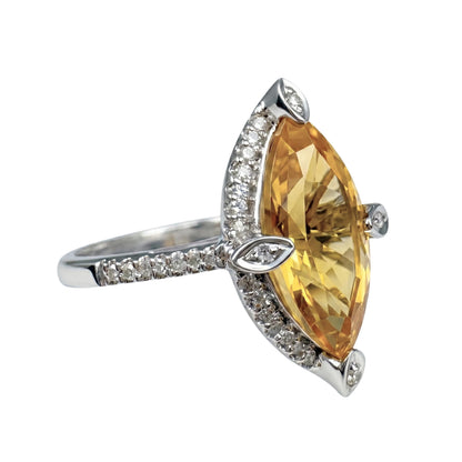 Vintage Citrine Diamond 14k White Gold Ring