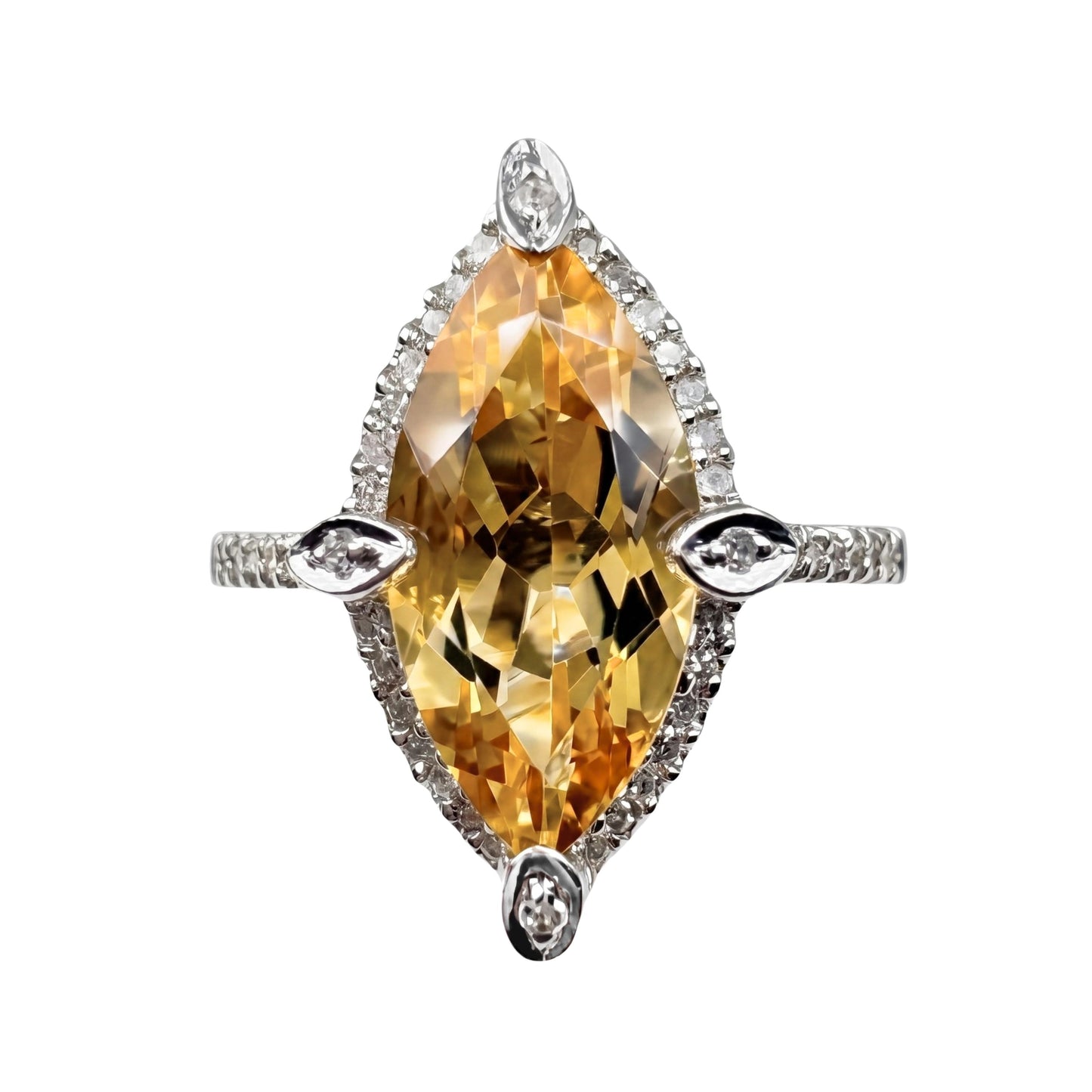 Vintage Citrine Diamond 14k White Gold Ring
