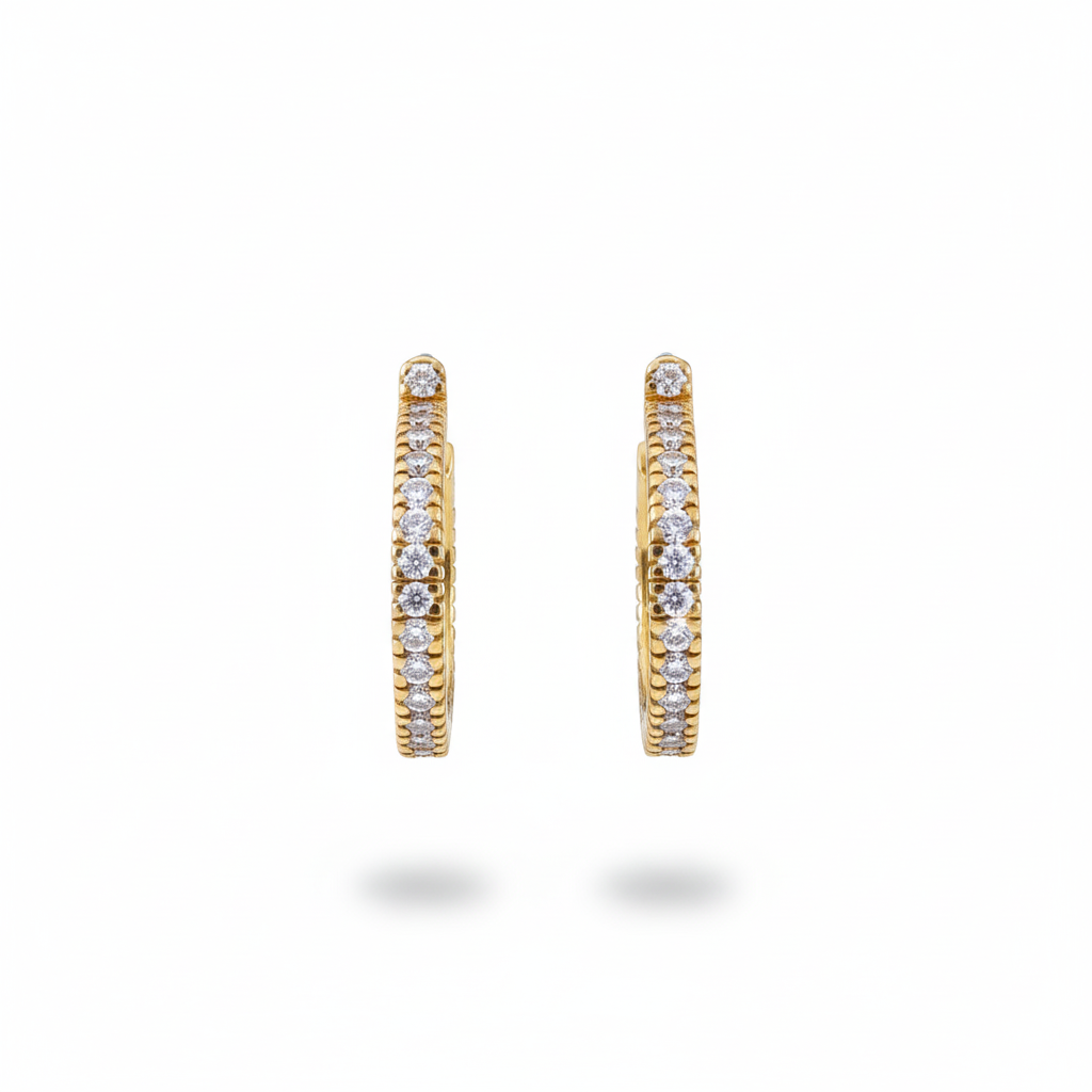 Vintage 14k Yellow Gold Diamond Hoop Earrings