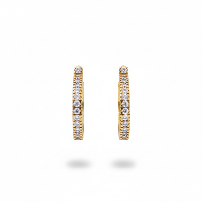Vintage 14k Yellow Gold Diamond Hoop Earrings