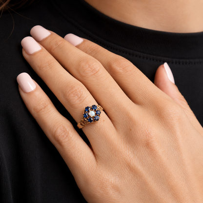 Vintage Opal Sapphire 10k Rose Gold Cluster Ring
