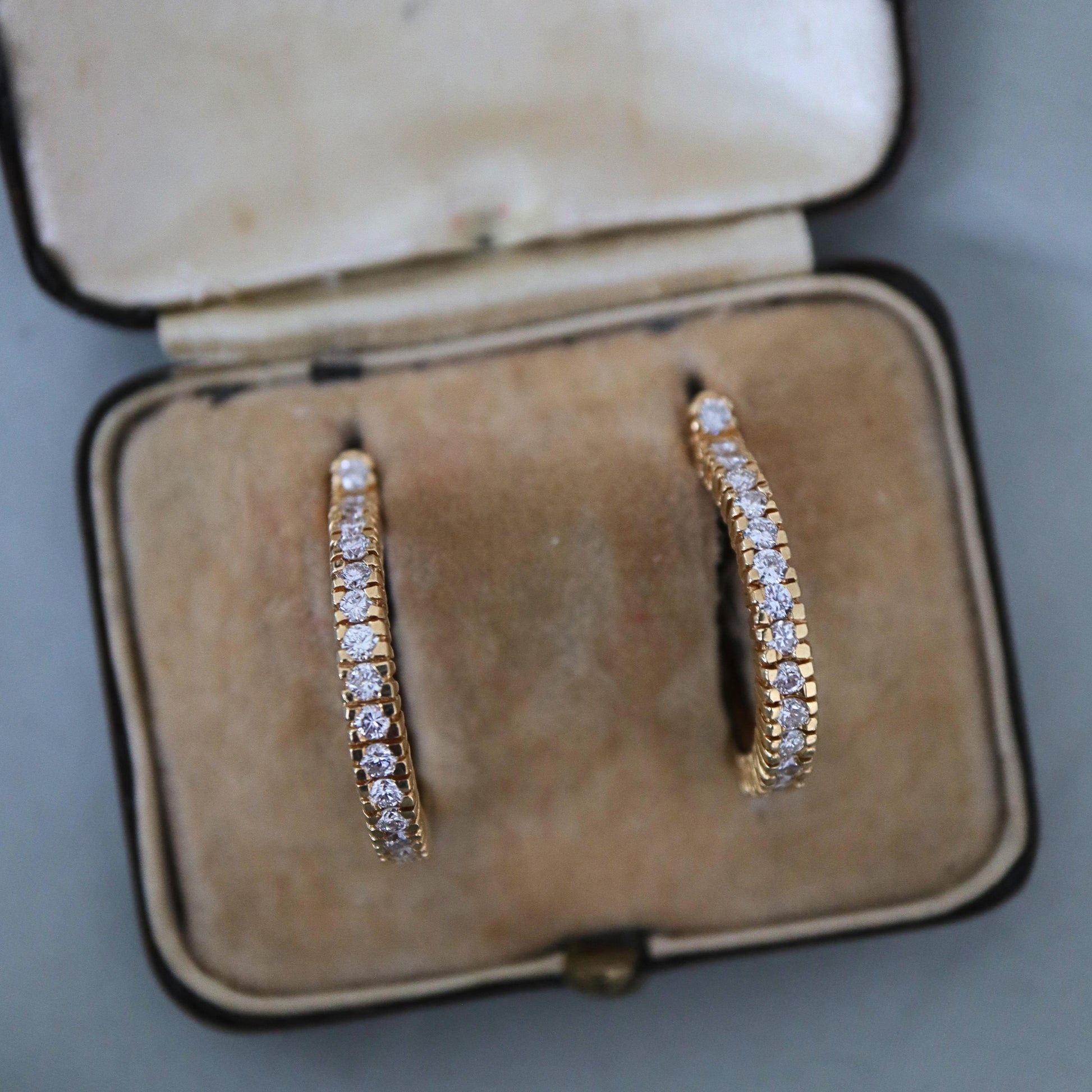 Vintage 14k Yellow Gold Diamond Hoop Earrings