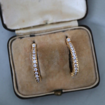 Vintage 14k Yellow Gold Diamond Hoop Earrings