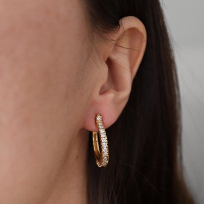 Vintage 14k Yellow Gold Diamond Hoop Earrings