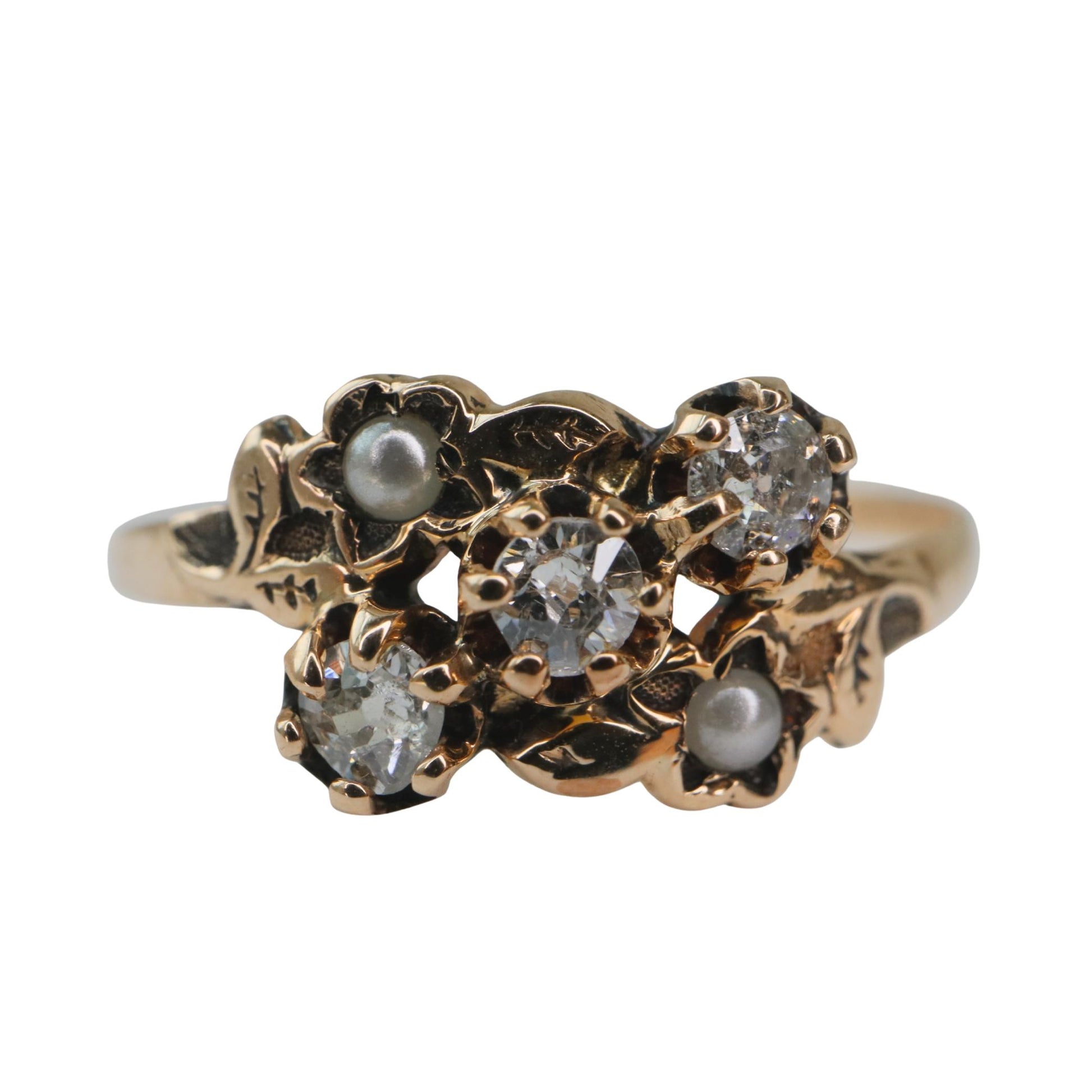 Victorian Diamond Pearl 10k Antique Gold Ring