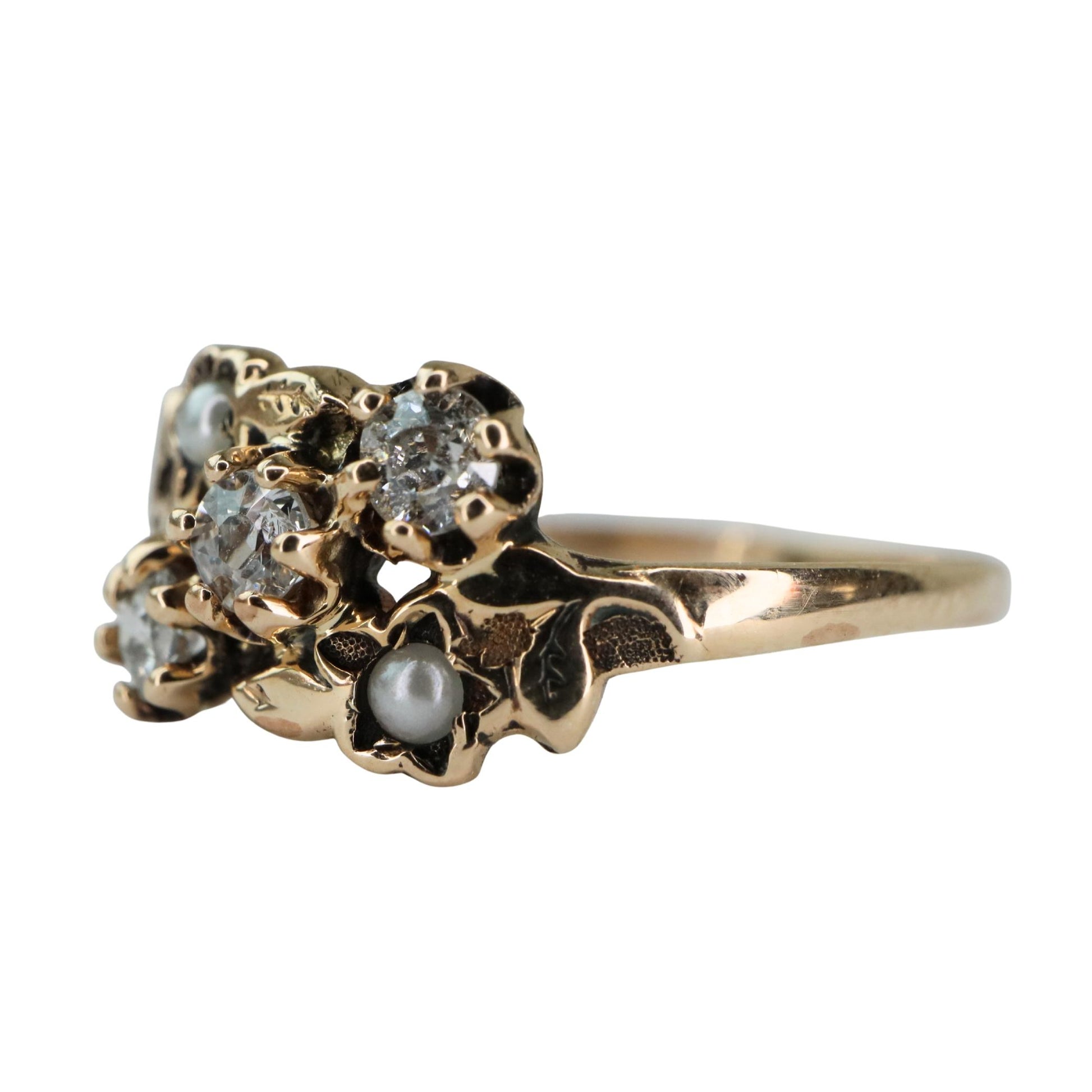 Victorian Diamond Pearl 10k Antique Gold Ring