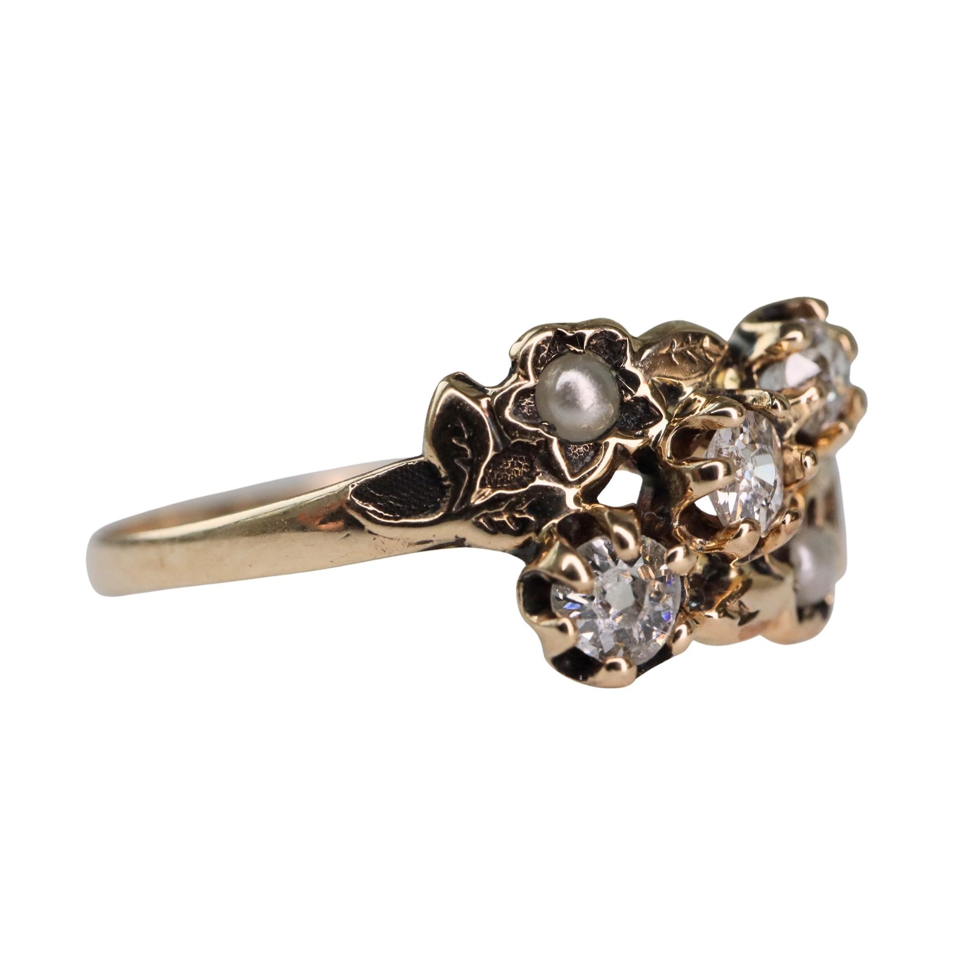 Victorian Diamond Pearl 10k Antique Gold Ring