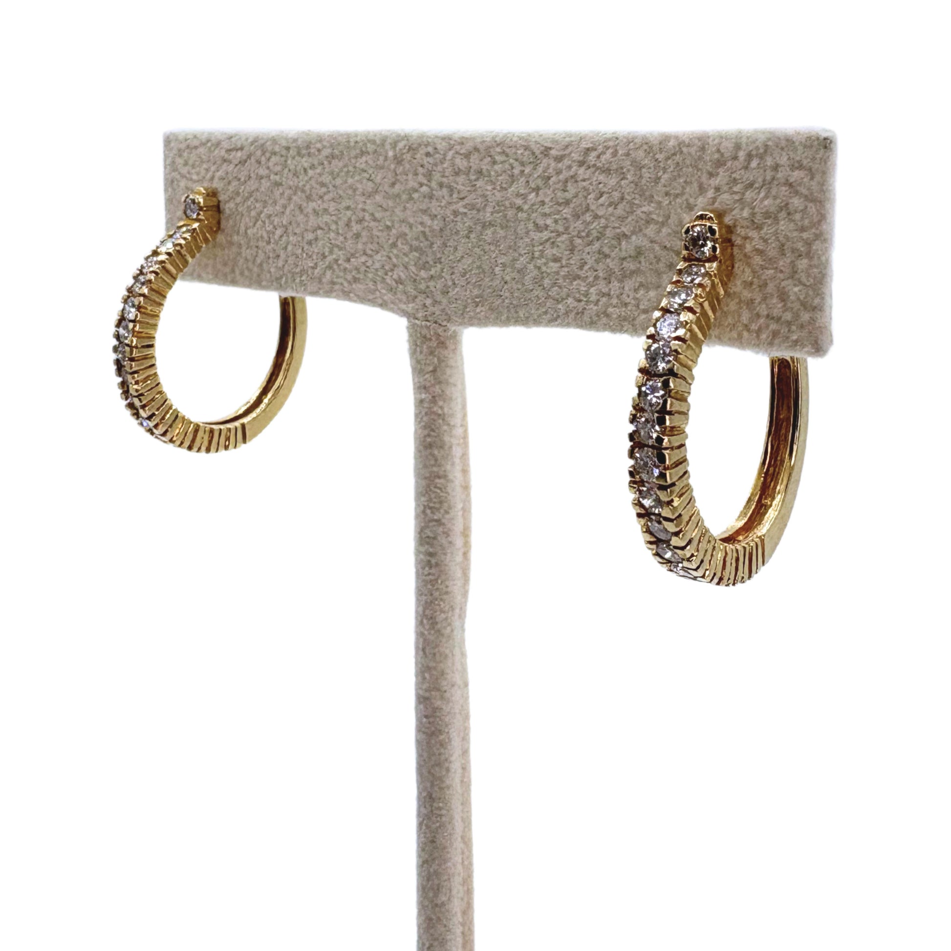 Vintage 14k Yellow Gold Diamond Hoop Earrings