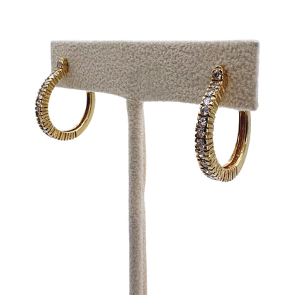 Vintage 14k Yellow Gold Diamond Hoop Earrings