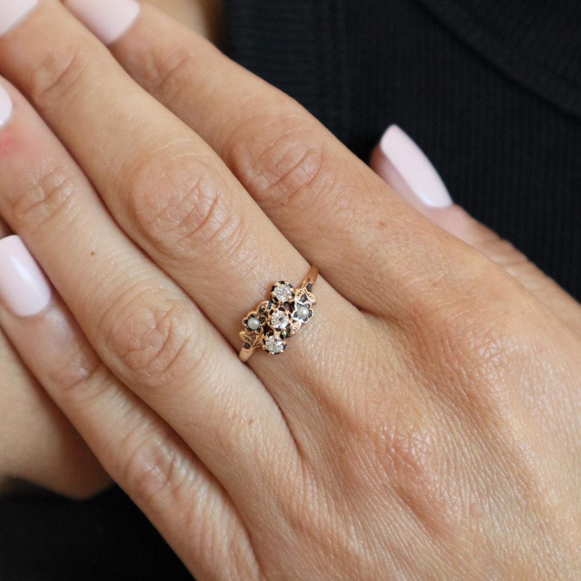 Victorian Diamond Pearl 10k Antique Gold Ring