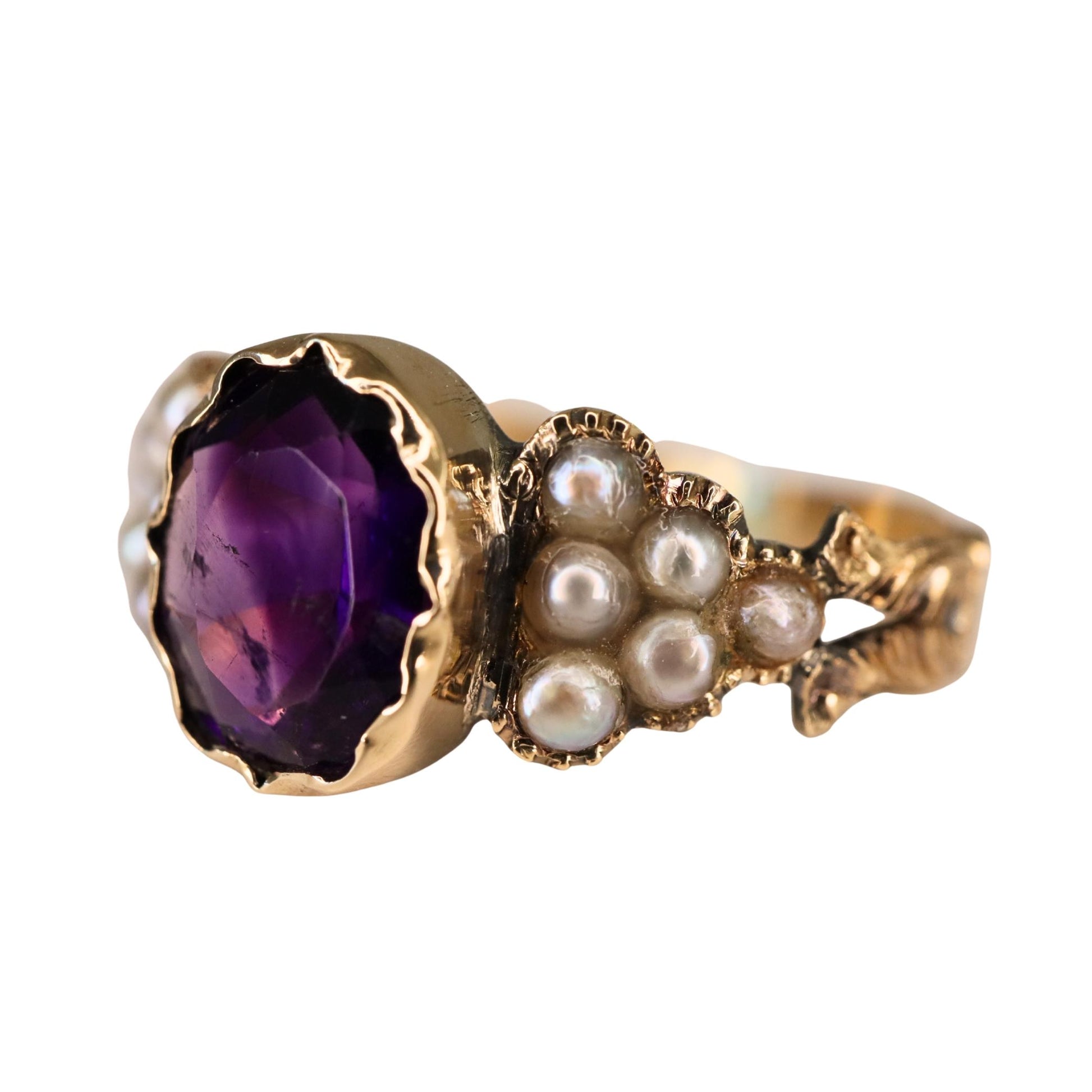 Victorian Amethyst Seed Pearl 14k Antique Gold Ring