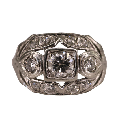 Art Deco Diamond 0.75 Carat Total Weight 14k White Gold Ring