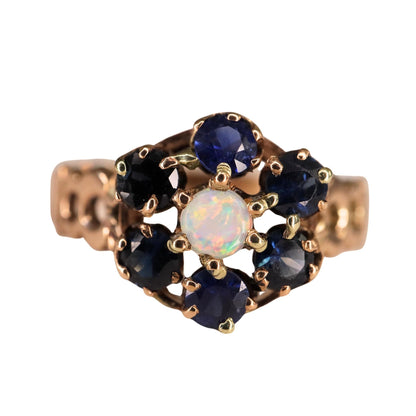 Vintage Opal Sapphire 10k Rose Gold Cluster Ring