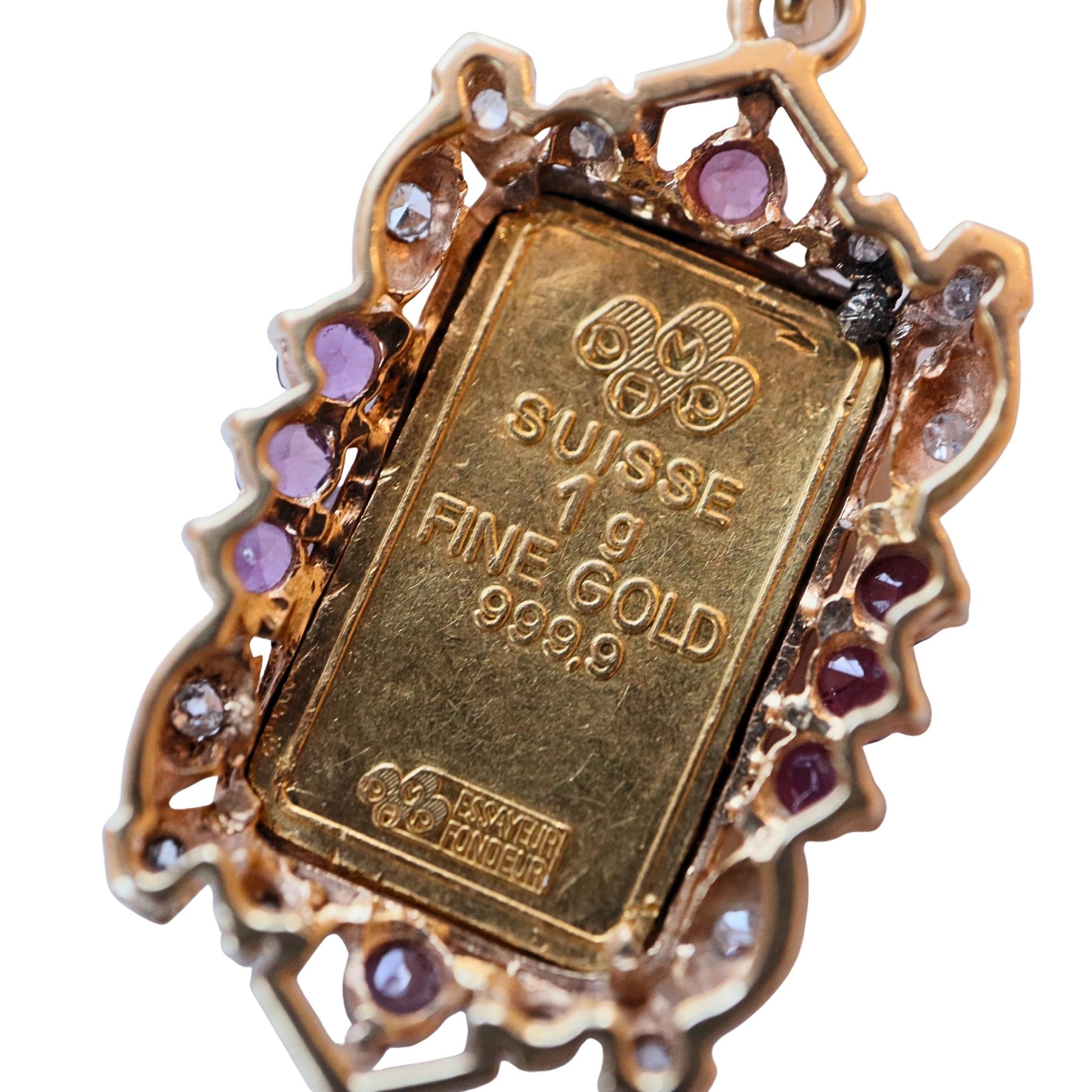 Vintage Ruby Diamond Yellow Gold Pamp Suisse Pendant