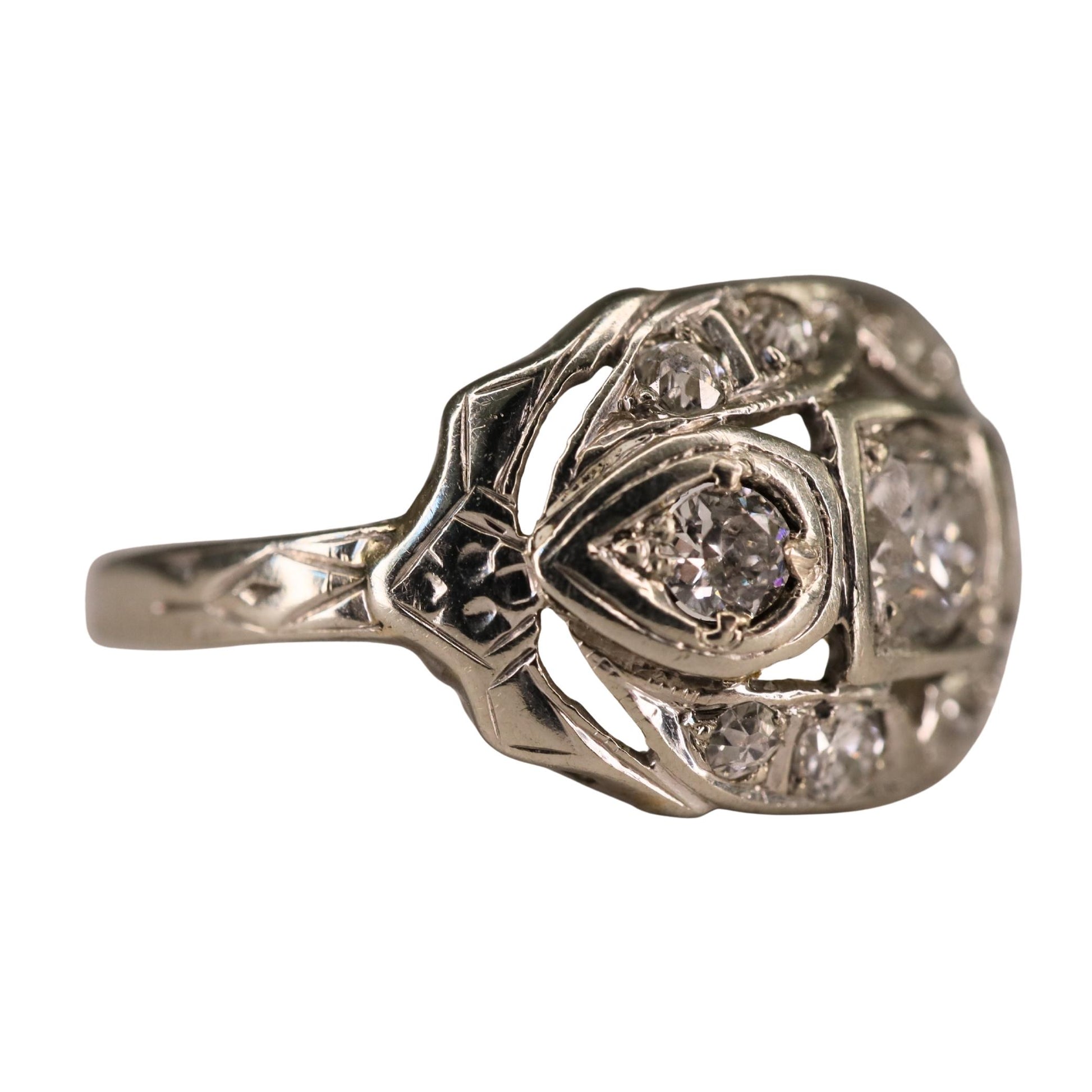 Art Deco Diamond 0.75 Carat Total Weight 14k White Gold Ring