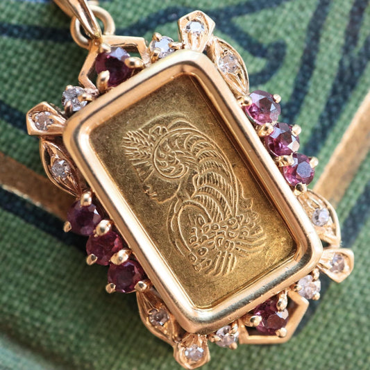 Vintage Ruby Diamond Yellow Gold Pamp Suisse Pendant