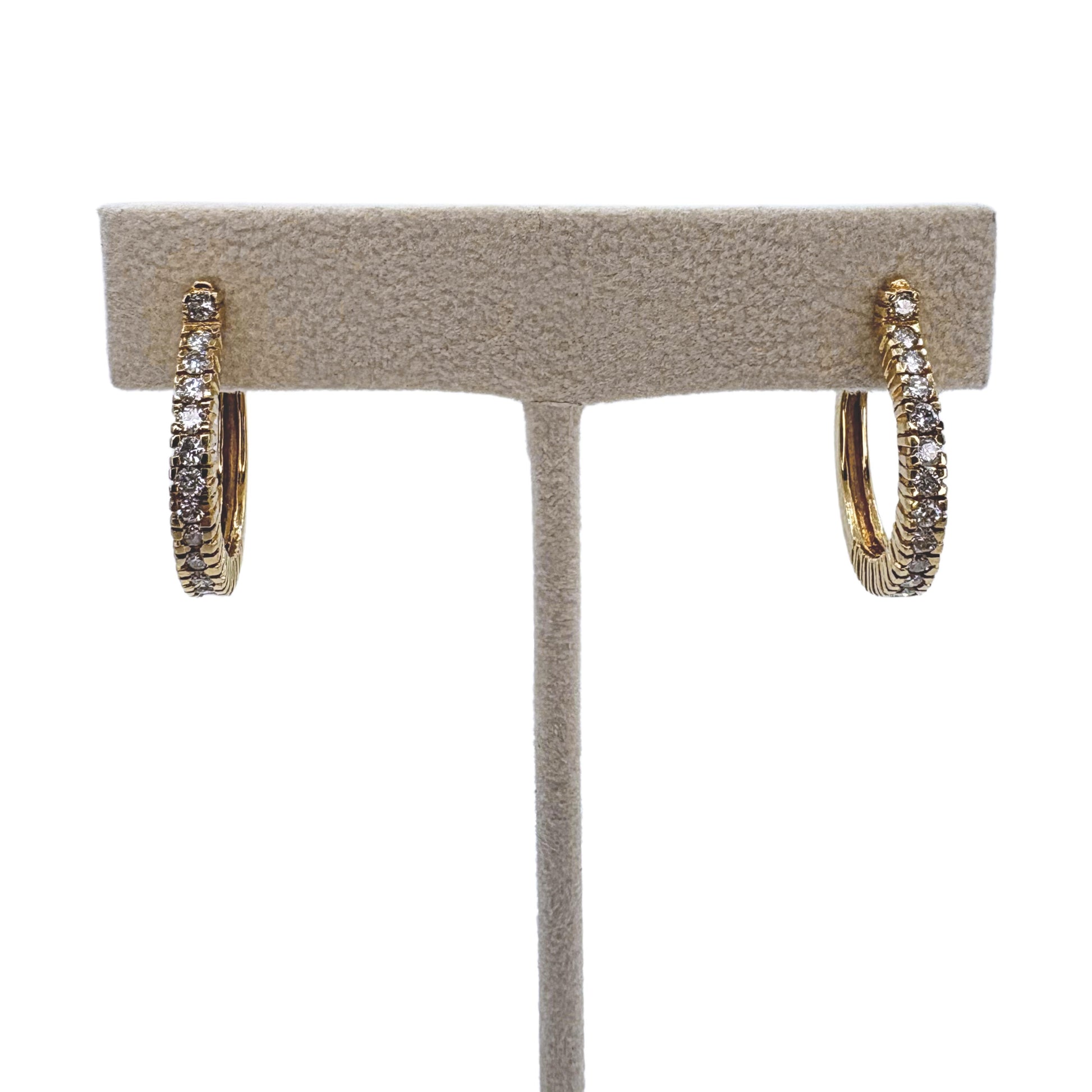 Vintage 14k Yellow Gold Diamond Hoop Earrings