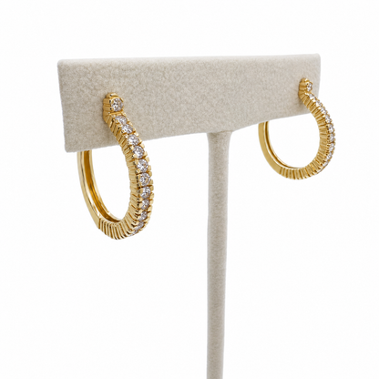 Vintage 14k Yellow Gold Diamond Hoop Earrings