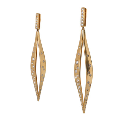 Contemporary Diamond 18k Yellow Gold Drop Earrings